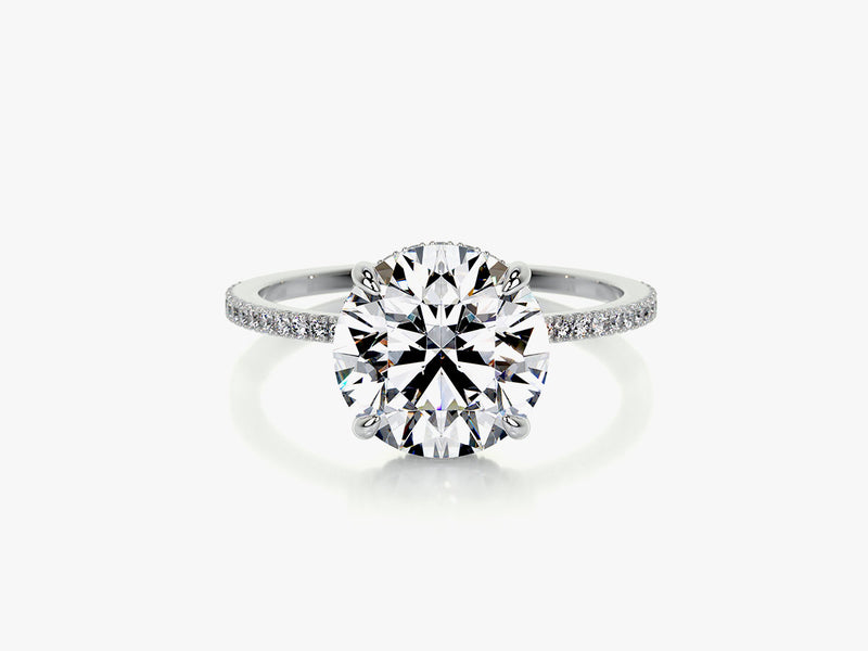 SIGNATURE Round Cut Verlobungsring mit Diamant und Pavé-Ringschiene in Platin