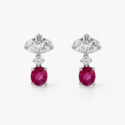 Cluster Elegance Rubin Oval Diamant Ohrstecker