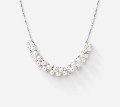 Diamond Cluster Pearl Necklace | Coeur de Perle