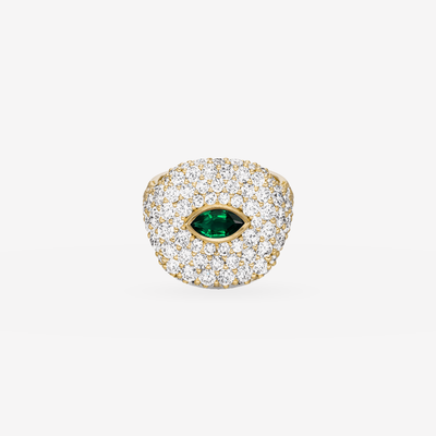Château de Lumière Emerald Signet Pinky Ring in 18k Gelbgold – Produktansicht