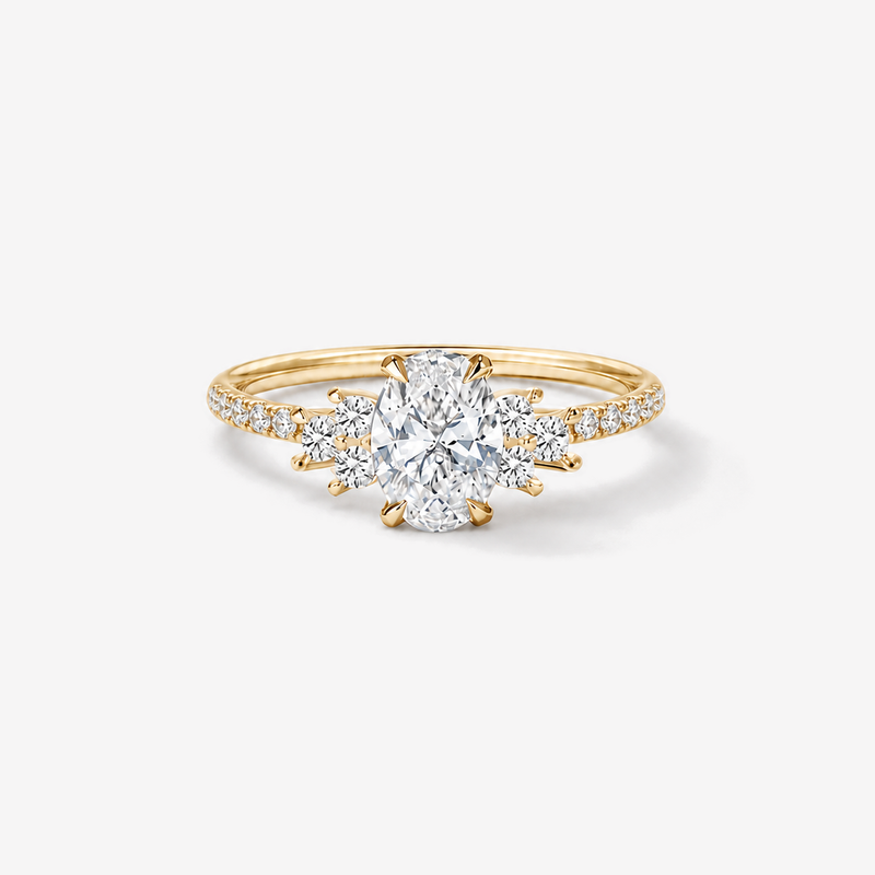 CINDERELLA Oval Pavé Verlobungsring in gelbgold – Frontansicht, repräsentative Darstellung