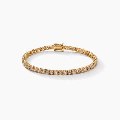 GISELLE Classic Tennis Armband mit champagnerfarbenen Diamanten in 18k Gelbgold – Gesamtansicht ohne schwarze Rhodinierung.