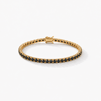 GISELLE Classic Tennis Armband mit schwarzen Diamanten in 18k Gelbgold – Gesamtansicht ohne schwarze Rhodinierung.