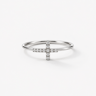 Kreuz Diamant Ring aus 18k Weissgold, Grösse 52