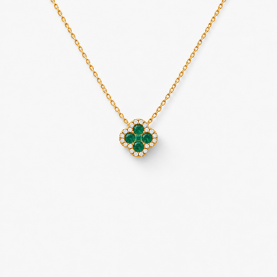 GISELLE Legacy of Elegance Halskette Classic mit grüne Smaragde in 18k Gelbgold, Kleeblatt-Motiv
