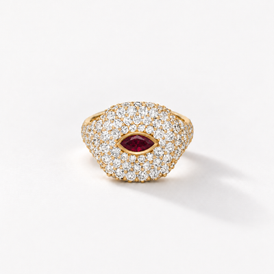 «Château de Lumière» Ruby Signet Pinky Ring – 18k Gelbgold