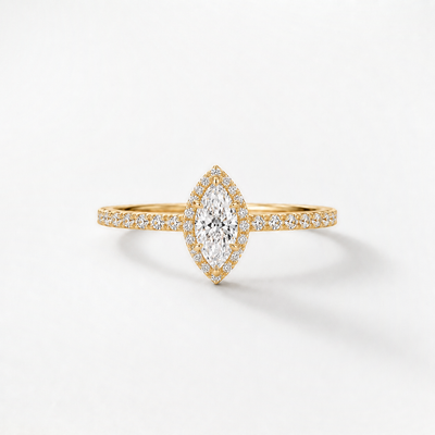 GISELLE PROMISE Marquise Halo Verlobungsring mit 0.50ct natürlichem Diamanten in 18k Gelbgold