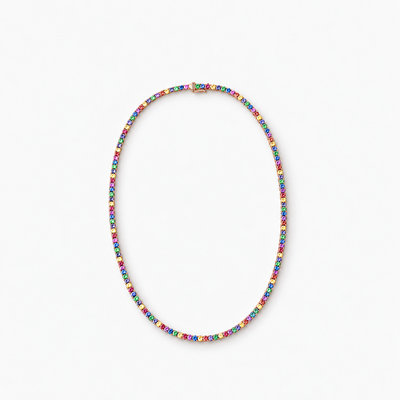 Rainbow Saphir Tennis Collier in 14k Roségold – ganze Kette mit Verschluss