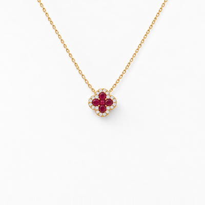 «Legacy of Elegance» Halskette Classic – rote Rubine – gelbgold, beidseitig befestigtes Motiv