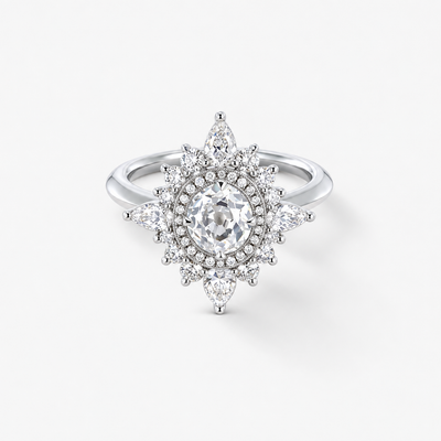 Old Mine Cushion Cut Verlobungsring mit 0.78 ct Hauptdiamant und 1.57 ct Gesamtkaratgewicht