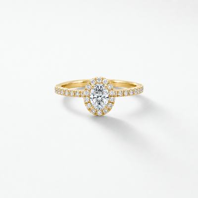 PROMISE Oval Halo Verlobungsring mit 0.70ct natürlichem Diamanten und Brillanten in 18k Gelbgold