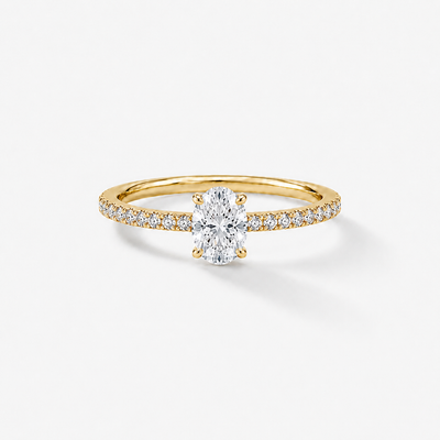 PROMISE Oval Pavé Verlobungsring mit 0.70ct natürlichem Diamanten in 18k Gelbgold und 4-Krappenfassung